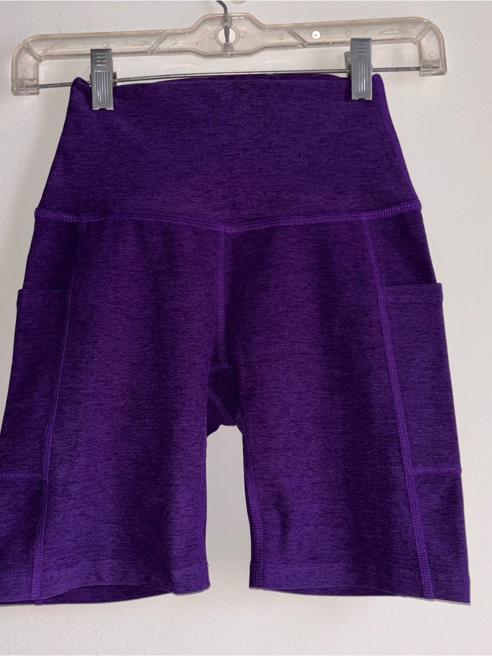 Beyond Yoga High-Waist Deep Purple Bike Shorts with Side Pockets